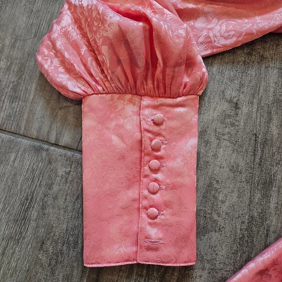 Vita Grace Pink Puff Sleeve Belted Mini Dress Women’s M Asymmetrical Hem Chic - Picture 6 of 14